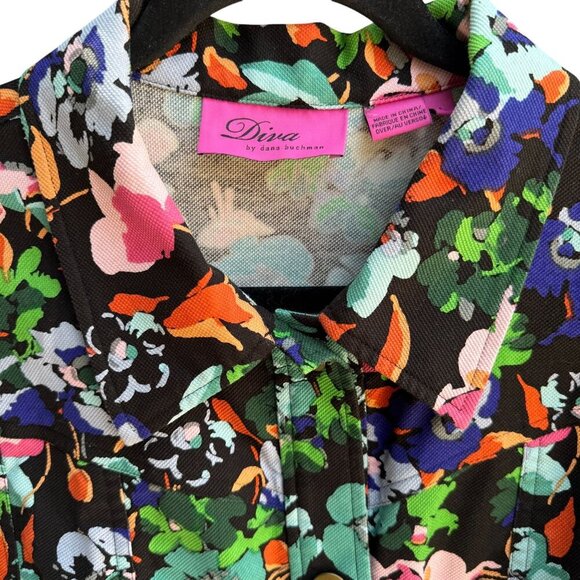 Diva By Dana Buchman Womens Cropped Dark Floral Stretch Long Sleeve Jacket L - Picture 5 of 10